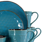 Elama Sea Glass 16-Piece Round Stoneware Dinnerware Set – Turquoise Coastal Service for 4