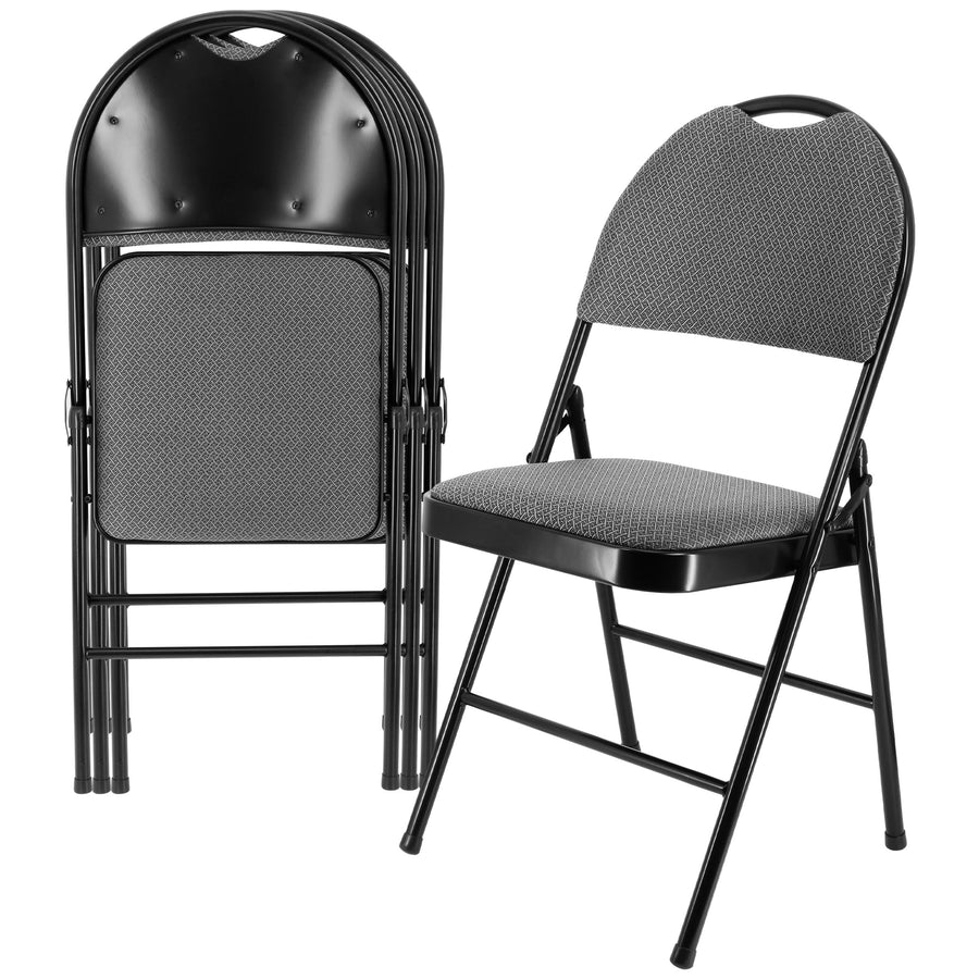 Elama 4-Piece Metal Folding Dinner Chairs, Padded Seats & Top Handle, Indoor/Outdoor, Gray (Set of 4)