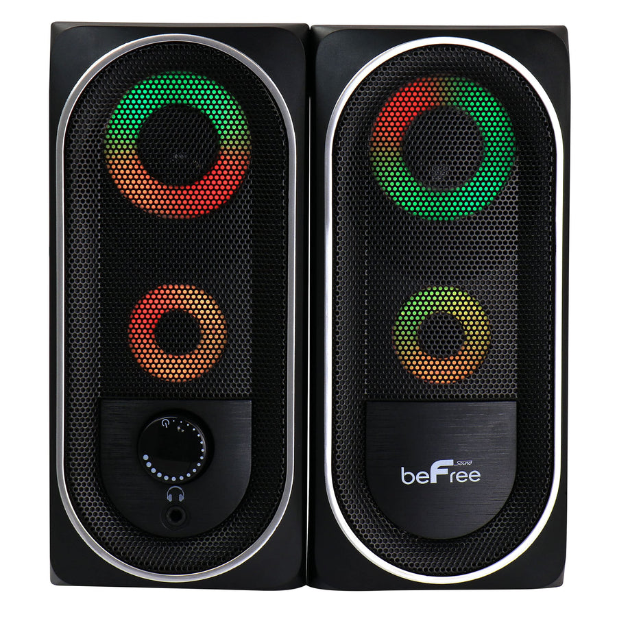 beFree Sound 2.0 Computer Gaming Speakers with LED RGB Lights, Black