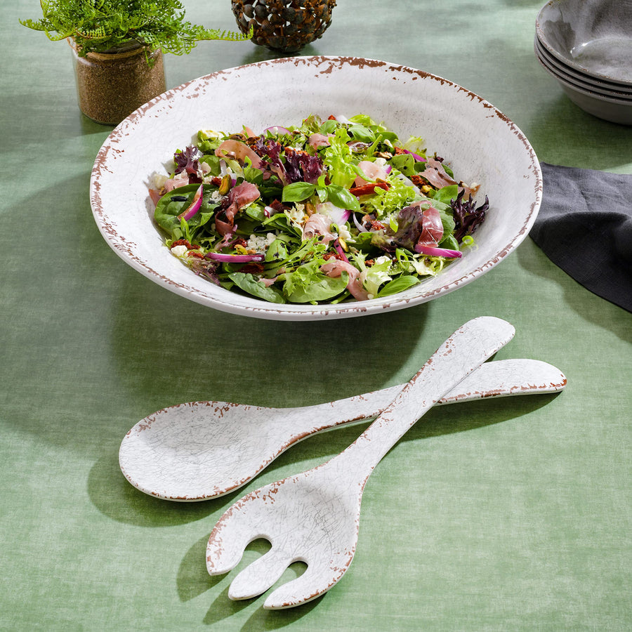 Gibson Home Mauna 3-Piece Melamine Salad Bowl Set with Servers, Ice White