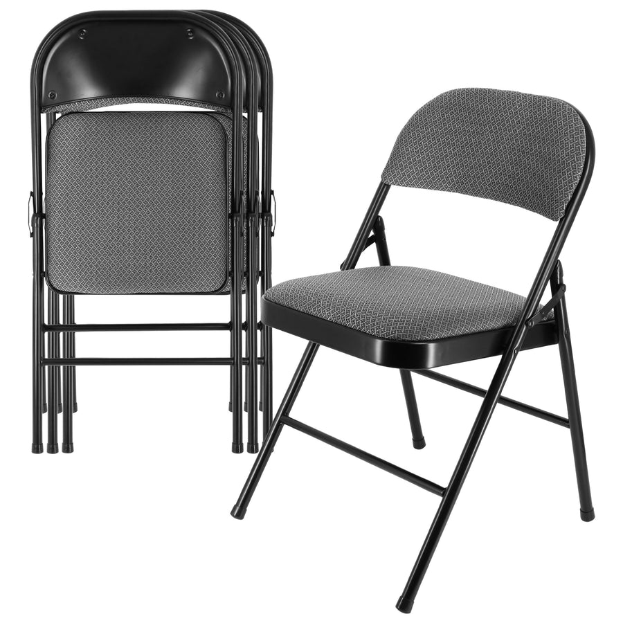 Elama 4-Piece Metal Folding Dinner Chairs, Padded Seats & Carry Handle, Indoor/Outdoor, Gray (Set of 4)