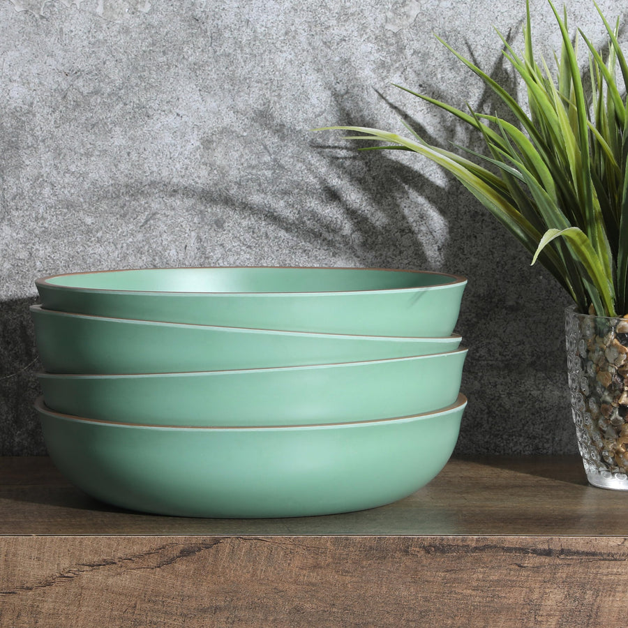 Gibson Home Rockabye 4-Piece Melamine Coupe Dinner Bowl Set, 8.5-Inch, Matte Green