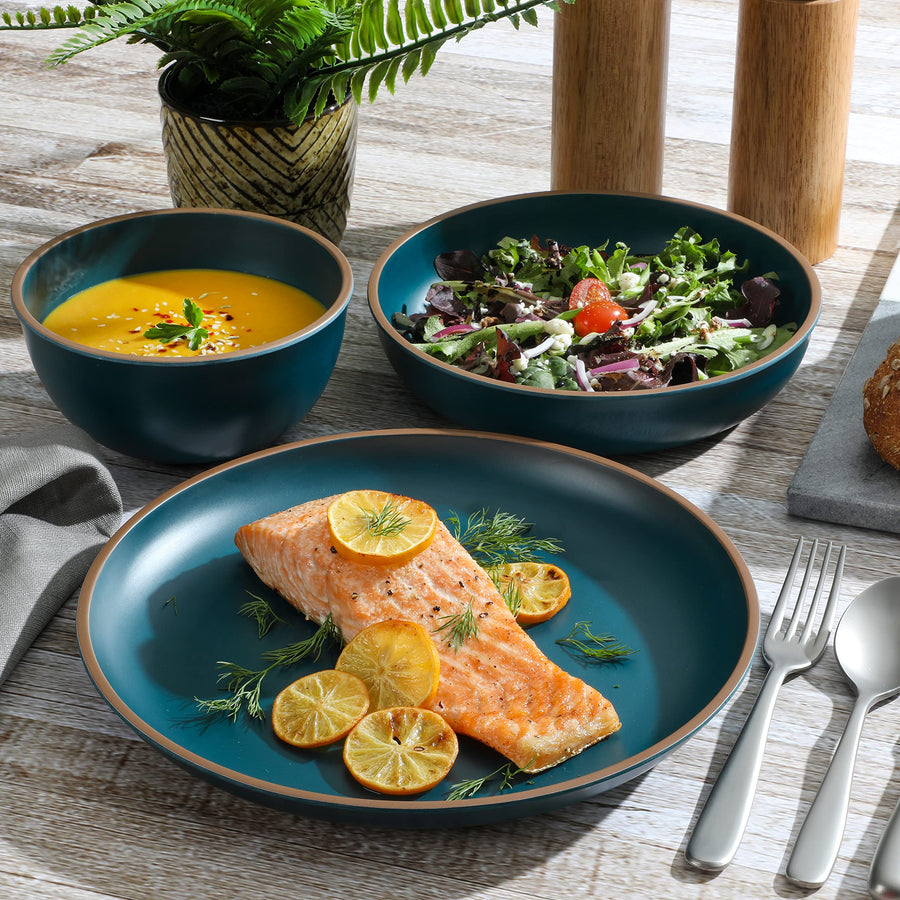 Gibson Home Rockabye 12 Piece Melamine Dinnerware Set in Dark Teal