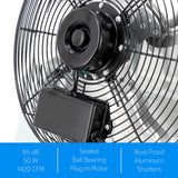 Vie Air 12 Inch Aluminum Shutter Exhaust Fan with Power Cord, Wall-Mount Ventilation, Silver