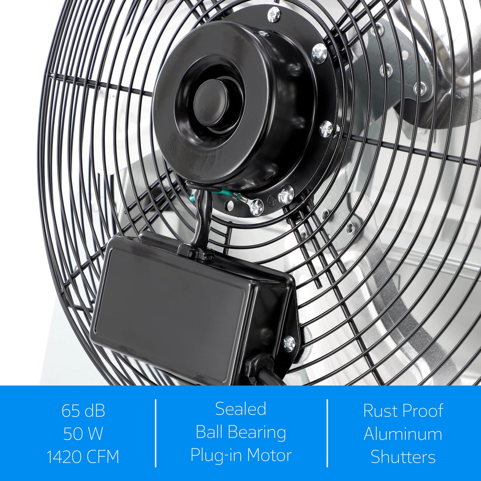 Vie Air 12 Inch Aluminum Shutter Exhaust Fan with Power Cord, Wall-Mount Ventilation, Silver