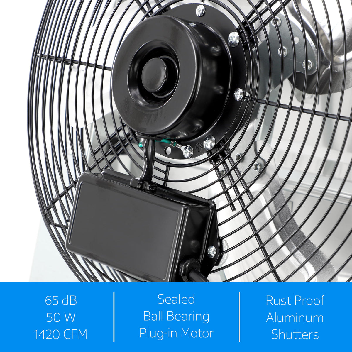Vie Air 12 Inch Aluminum Shutter Exhaust Fan with Power Cord, Wall-Mount Ventilation, Silver
