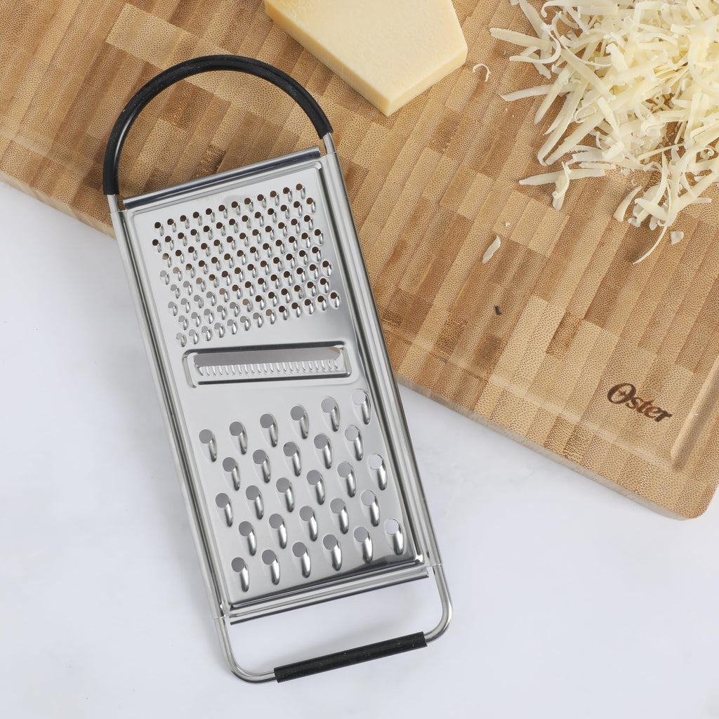 Oster Helmsdale Flat Cheese Grater with Anti-Slip Handle – Stainless Steel Handheld Grater & Zester for Cheese, Chocolate & Citrus