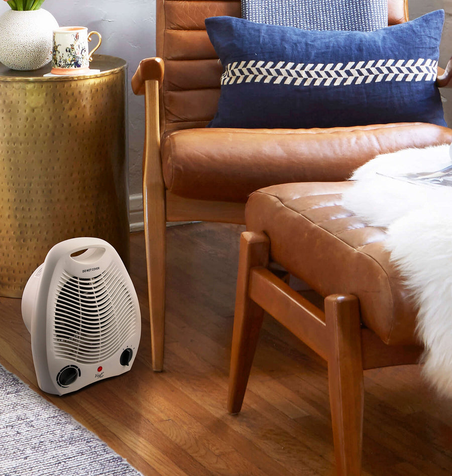 Vie Air 1500W Portable Ceramic Fan Heater, Adjustable Thermostat, White