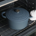 Crock-Pot Artisan 7-Quart Round European Enameled Cast Iron Dutch Oven with Lid – Matte Navy Blue