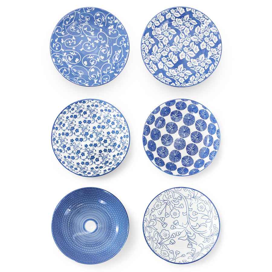 Elama Aurora six blue patterned porcelain bowls from above