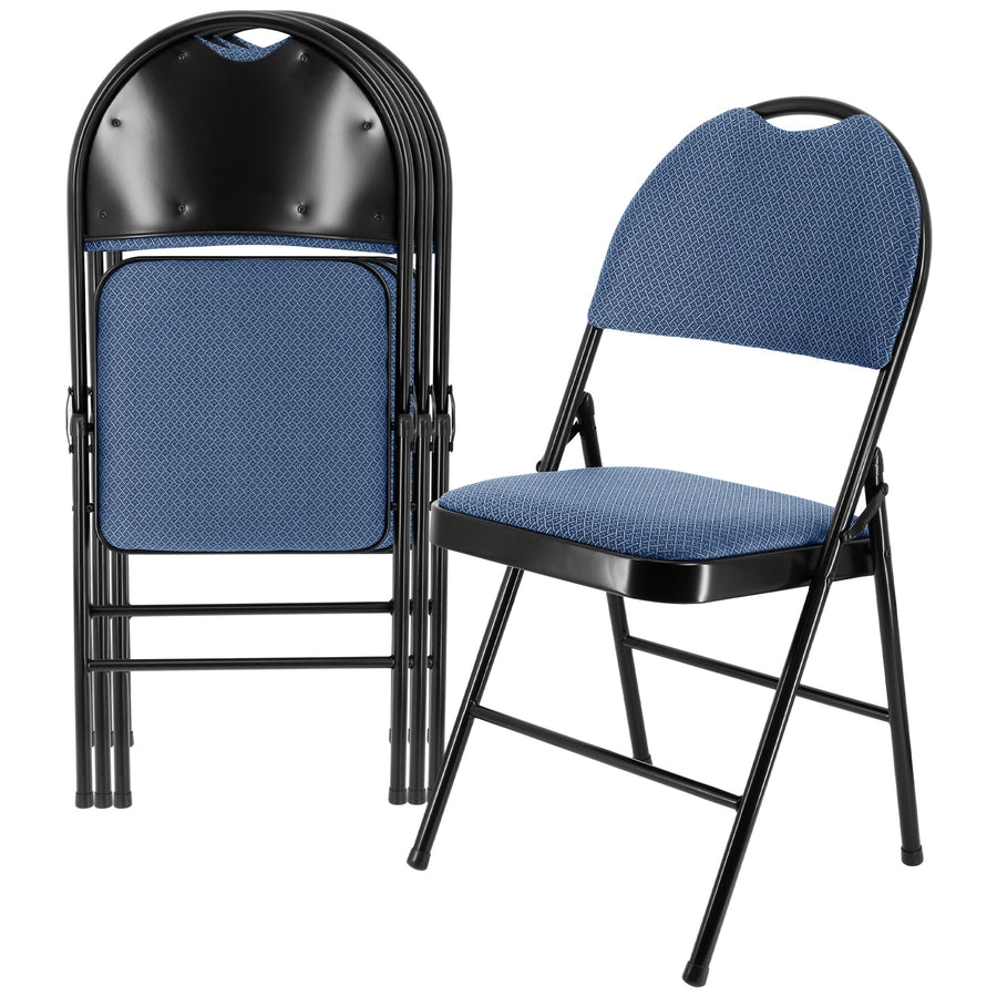 Elama 4-Piece Metal Folding Dinner Chairs, Padded Seats & Top Handle, Indoor/Outdoor, Blue (Set of 4)
