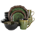 Elama Jade Green 16-Piece Round Stoneware Dinnerware Set – Oval Accents Service for 4