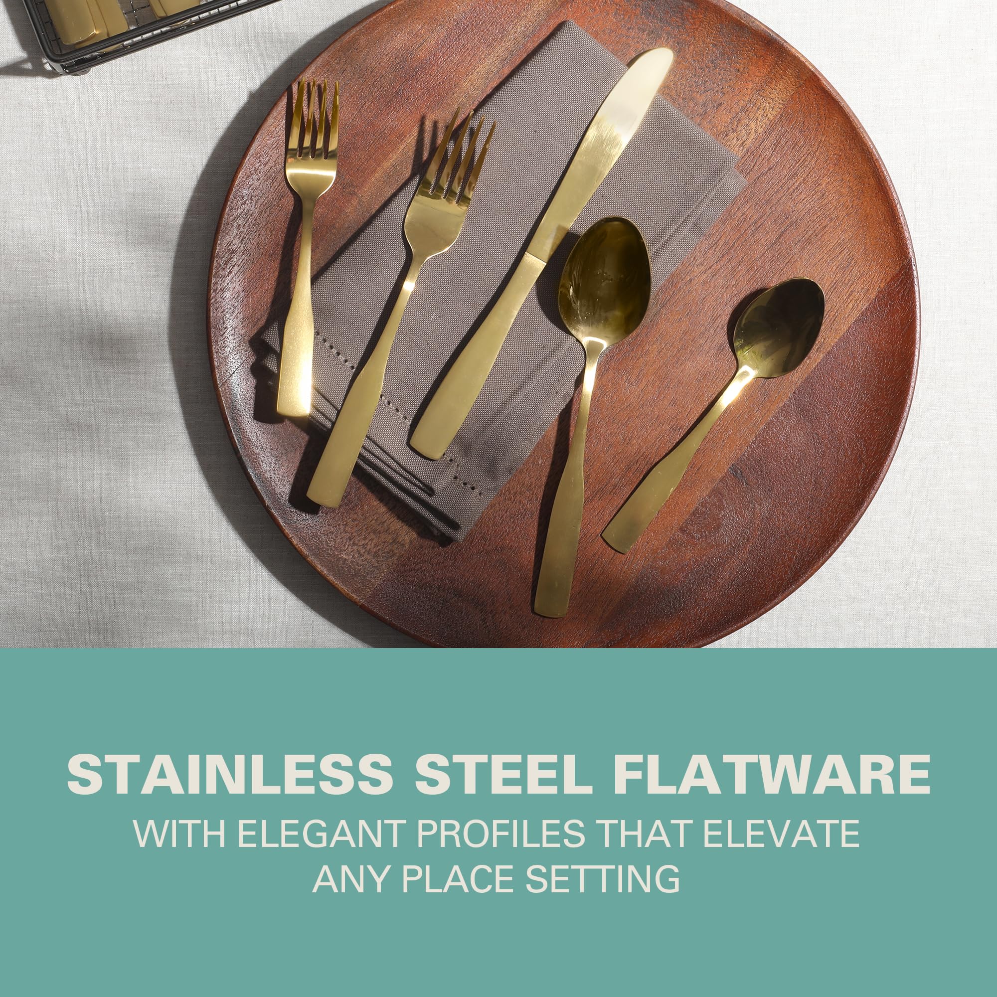Gibson Home Abbeville 41-Piece Gold Flatware Set – Stainless Steel Service for 8 with Wire Caddy