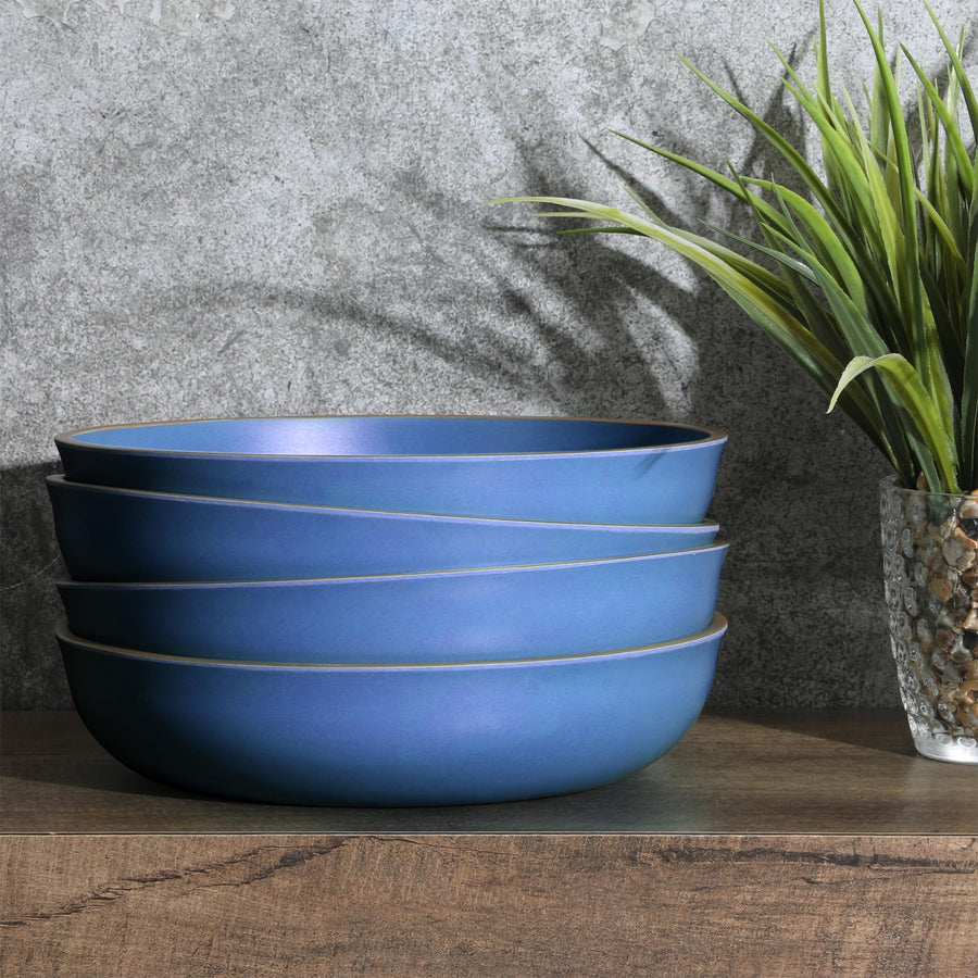 Gibson Home Rockabye 4-Piece Melamine Coupe Dinner Bowl Set, 8.5-Inch, Matte Blue