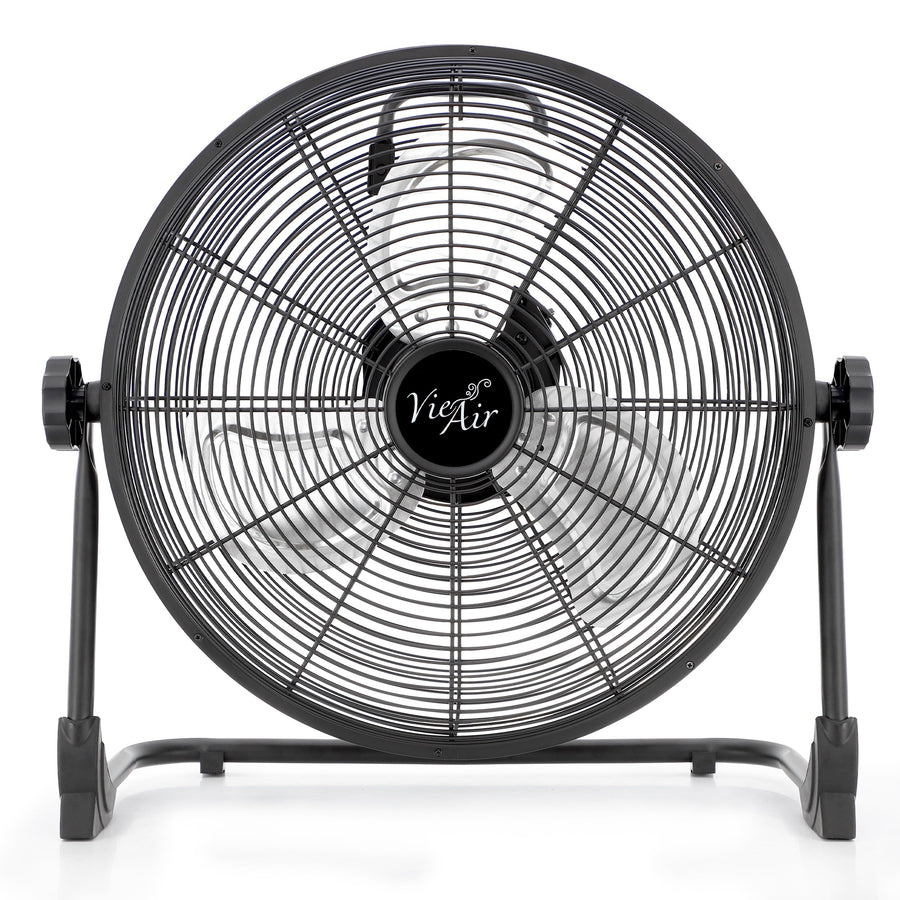 Vie Air 16 Inch Rechargeable Indoor/Outdoor Floor Fan, IPX4 Water-Resistant, Metal Blades with LED Light, Black