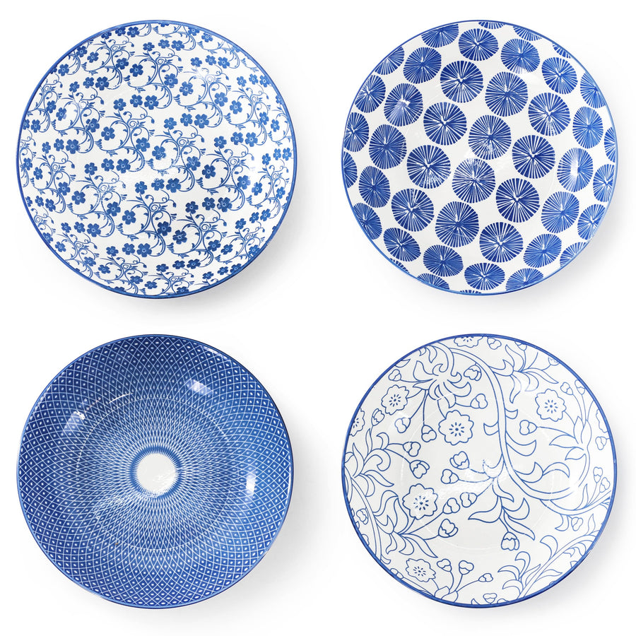 Elama Aurora 16 Piece Double Bowl Porcelain Dinnerware Set in Blue
