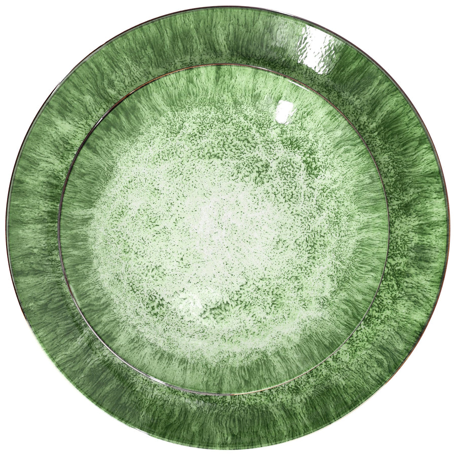 Elama Oceanus 16-Piece Round Porcelain Double Bowl Dinnerware Set, Service for 4, Green