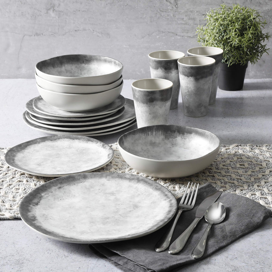 Gibson Home Granite Organic Round Melamine Dinnerware Set, Marble (16-Piece, Service for 4)