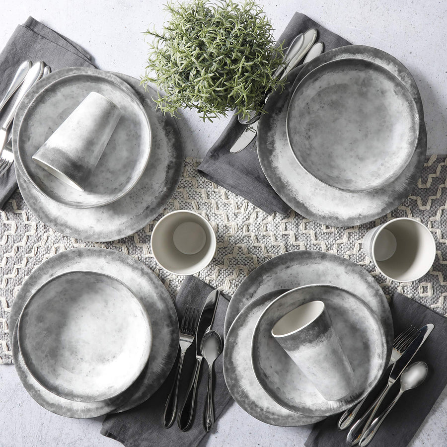 Gibson Home Granite Organic Round Melamine Dinnerware Set, Marble (16-Piece, Service for 4)