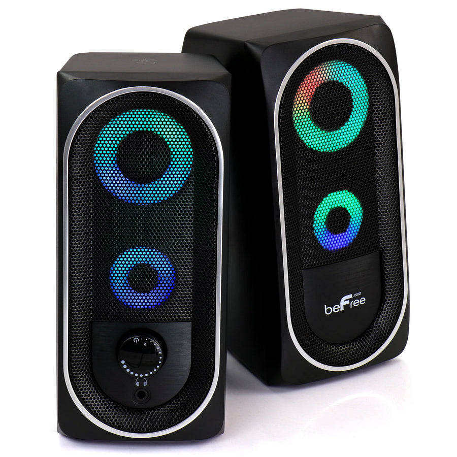 beFree Sound 2.0 Computer Gaming Speakers with LED RGB Lights, Black