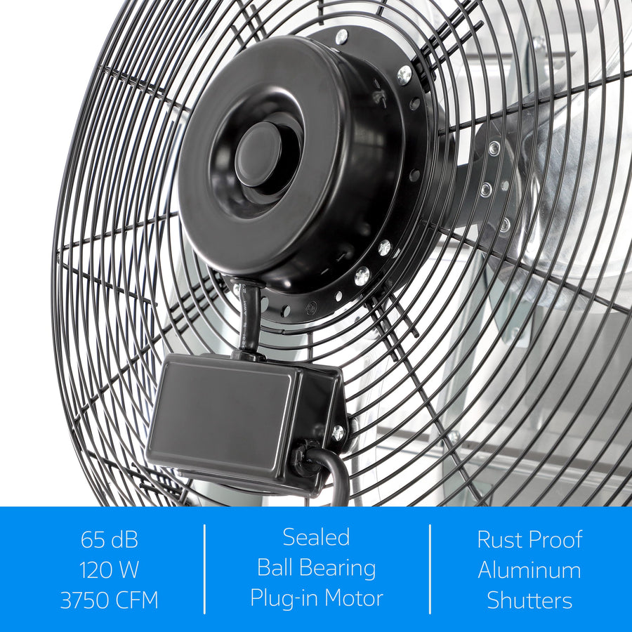 Vie Air 20 Inch Shutter Exhaust Fan with Power Cord, Aluminum Blades, Silver