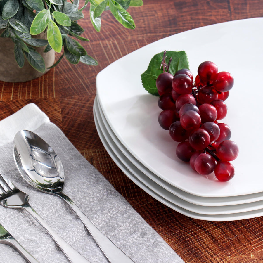 Elama Professional Kitchen 12 Square Dinner Plates, 10.75in White Porcelain