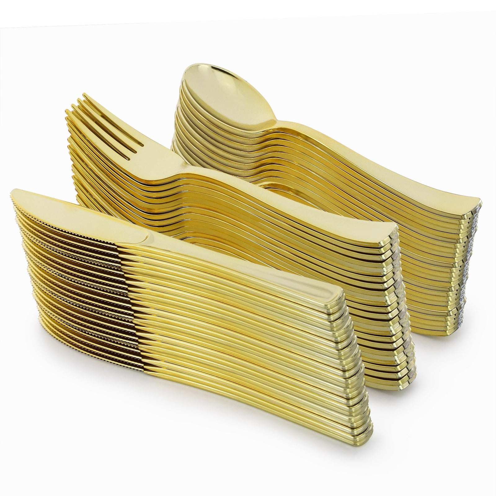 Elama 150-Piece Disposable Plastic Dinnerware Party Set for 25 Guests, White with Gold Trim, Plates Cups & Cutlery