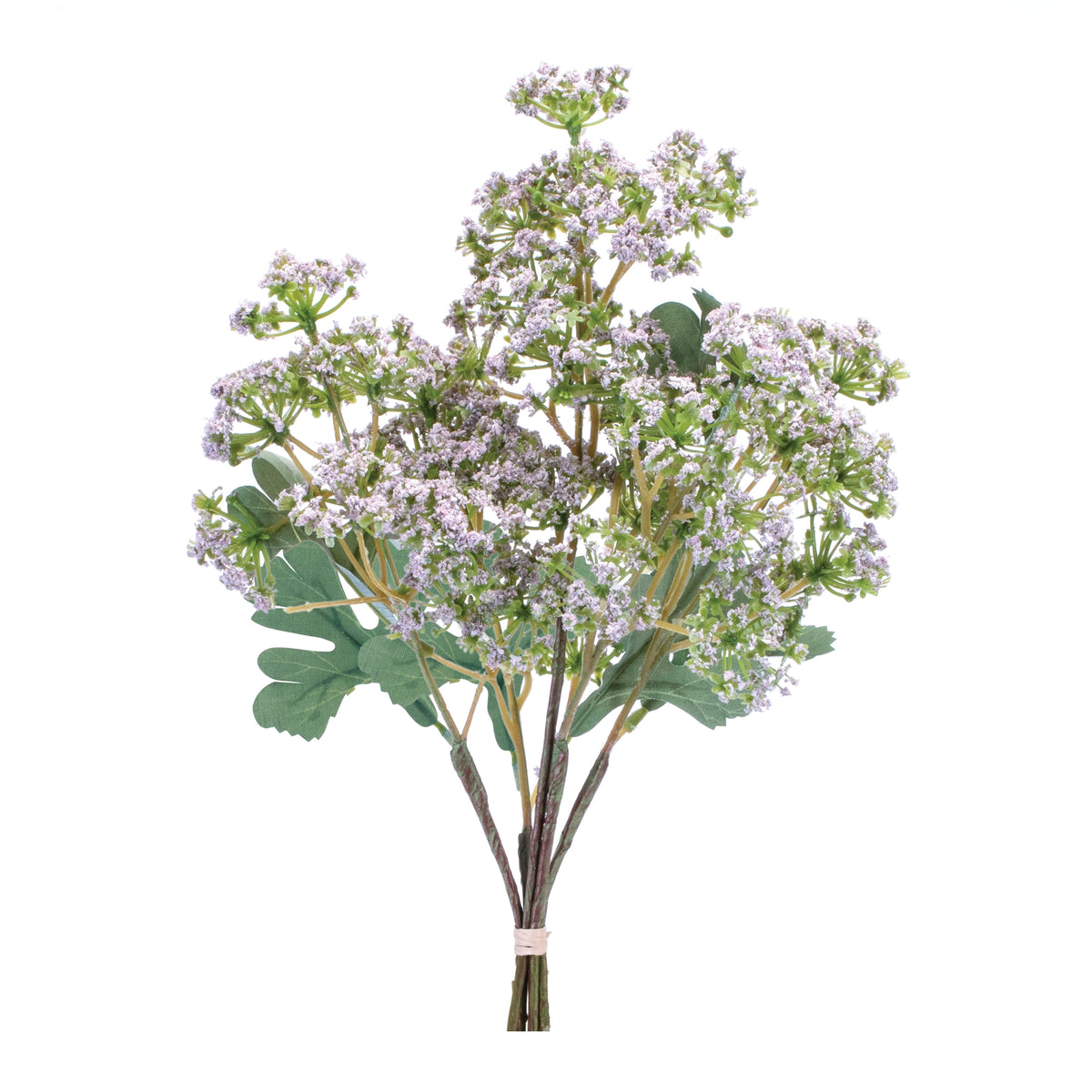 Set of 2 purple angelica faux flower bundles with green foliage and clusters of small purple blooms