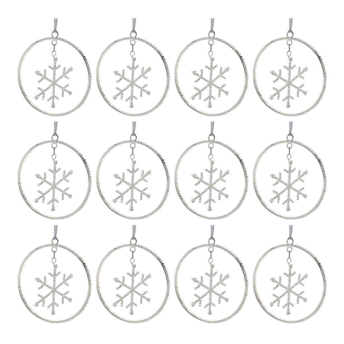 Jeweled Metal Hanging Snowflake Ornament (Set of 12)