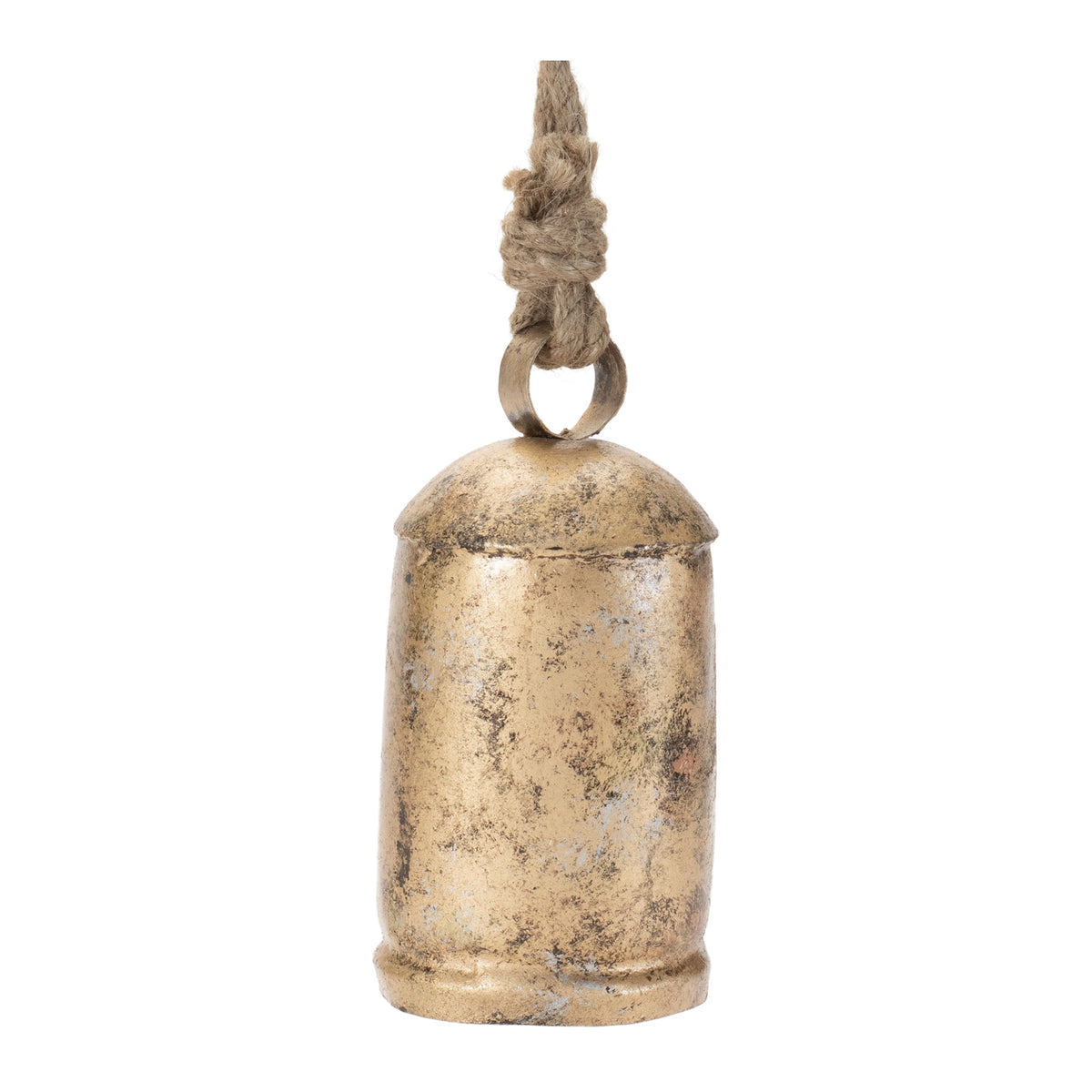 Distressed Gold Cone Bell Christmas Ornaments, close-up of one design showing finish and detail