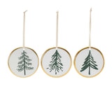 Ceramic Pine Tree Disc Christmas Ornaments, single ornament with hanger, Christmas tree decoration