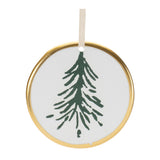 Ceramic Pine Tree Disc Christmas Ornaments, close-up of one design showing finish and detail