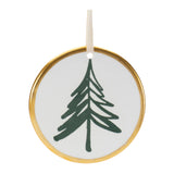 Ceramic Pine Tree Disc Christmas Ornaments, close-up of one design showing finish and detail