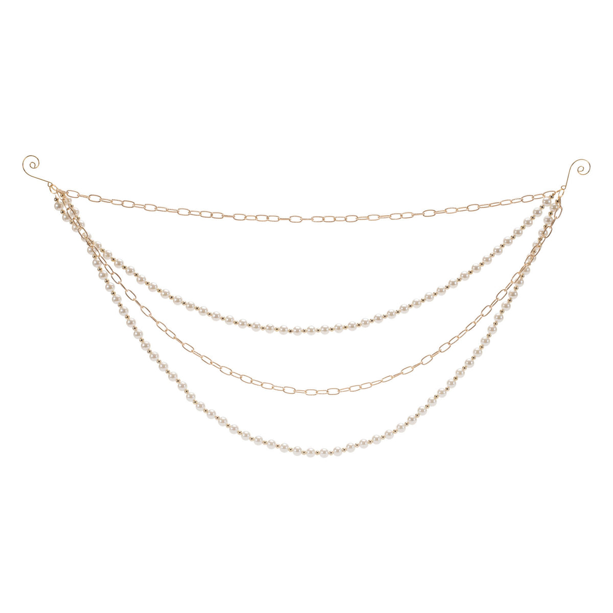 Two faux pearl bead and gold chain link Christmas garlands