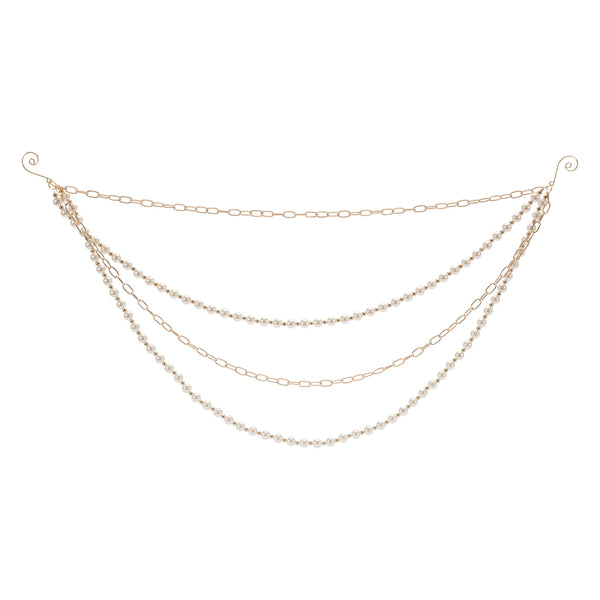 Two faux pearl bead and gold chain link Christmas garlands