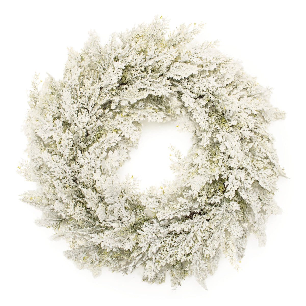 Snowy Flocked Pine Wreath 24 in - White and Green, Snow-Kissed Foliage with Wired Branches for the Christmas Door