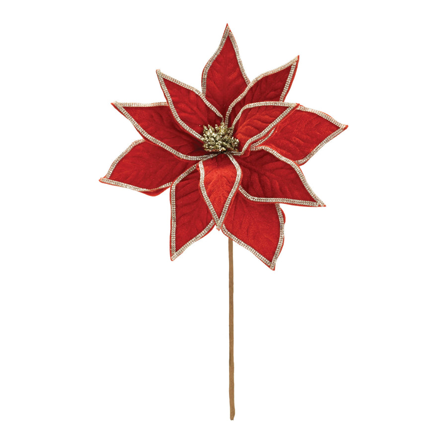 Jeweled Red Poinsettia Stems, single stem full length view showing stem and spray height