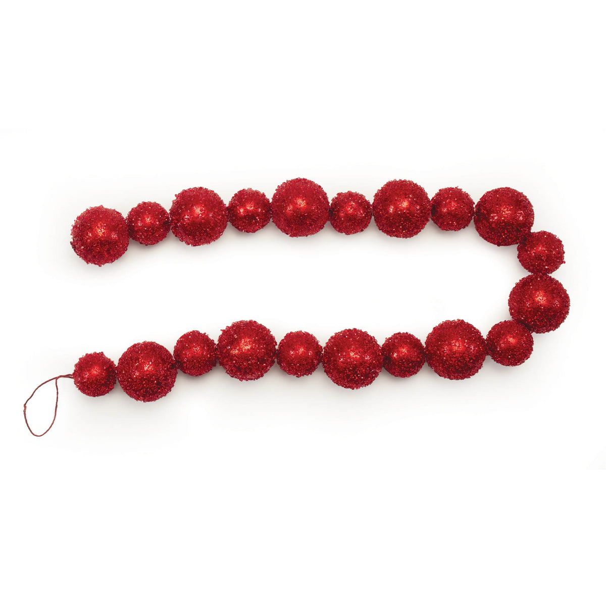 Red beaded ball Christmas string garland with foam balls strung in a row