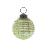 Small green ribbed mercury glass ball ornament with a rustic metal cap