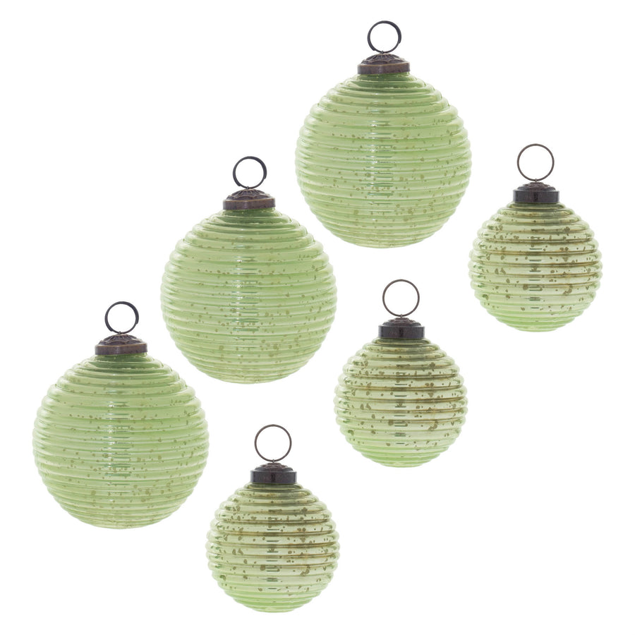 Green ribbed mercury glass ball ornaments product photo 4