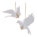 White Resin Dove Christmas Ornaments, close-up of the design and finish, Christmas tree ornaments