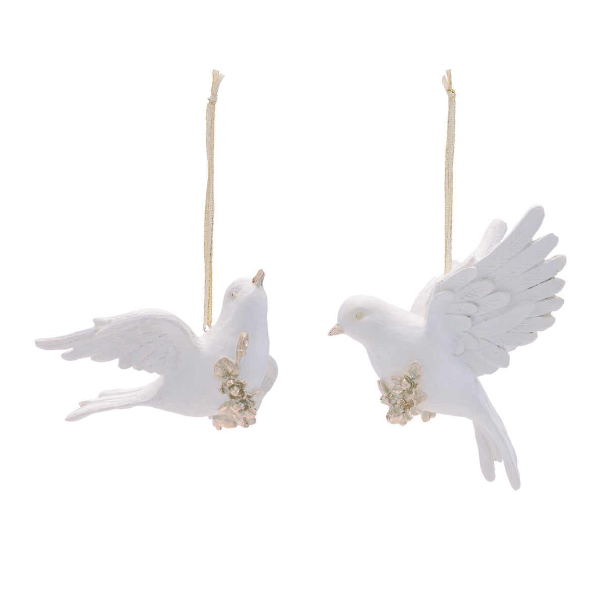 White Resin Dove Christmas Ornaments, single ornament with hanger, Christmas tree decoration