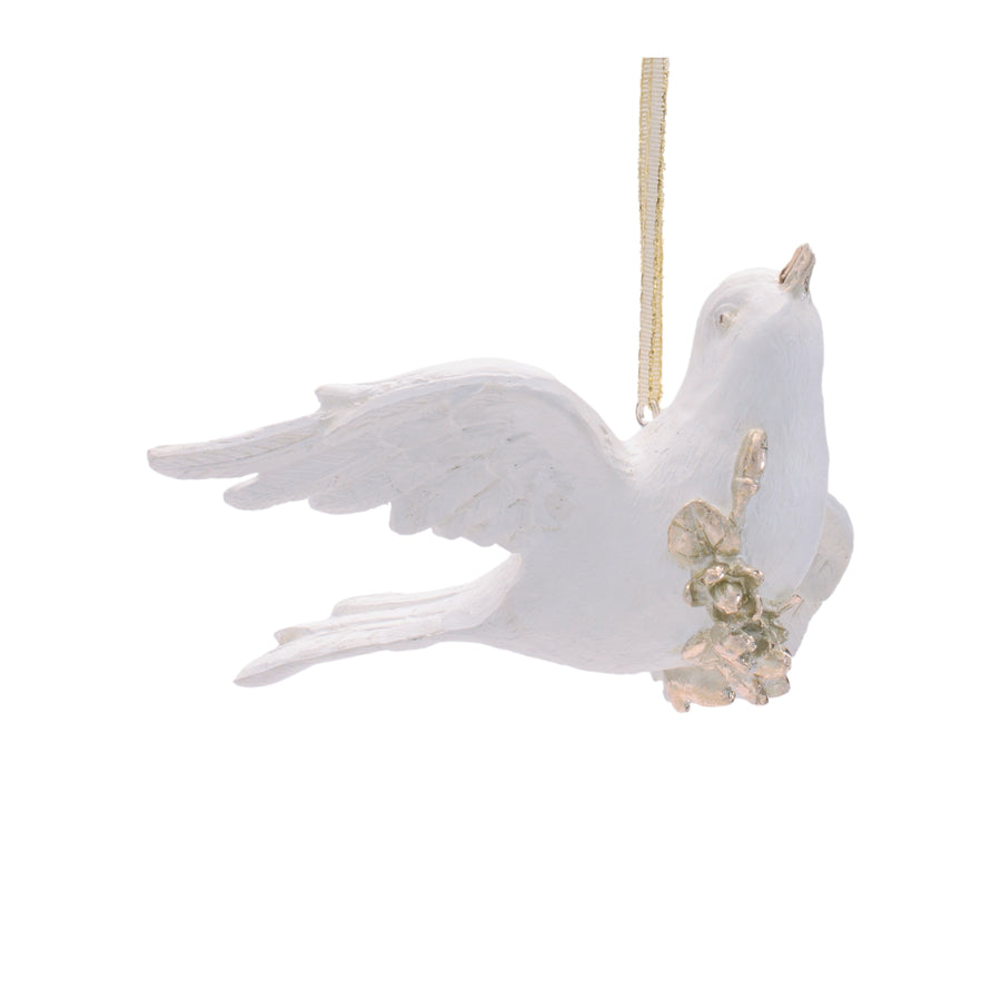 White Resin Dove Christmas Ornaments, close-up of one design showing finish and detail