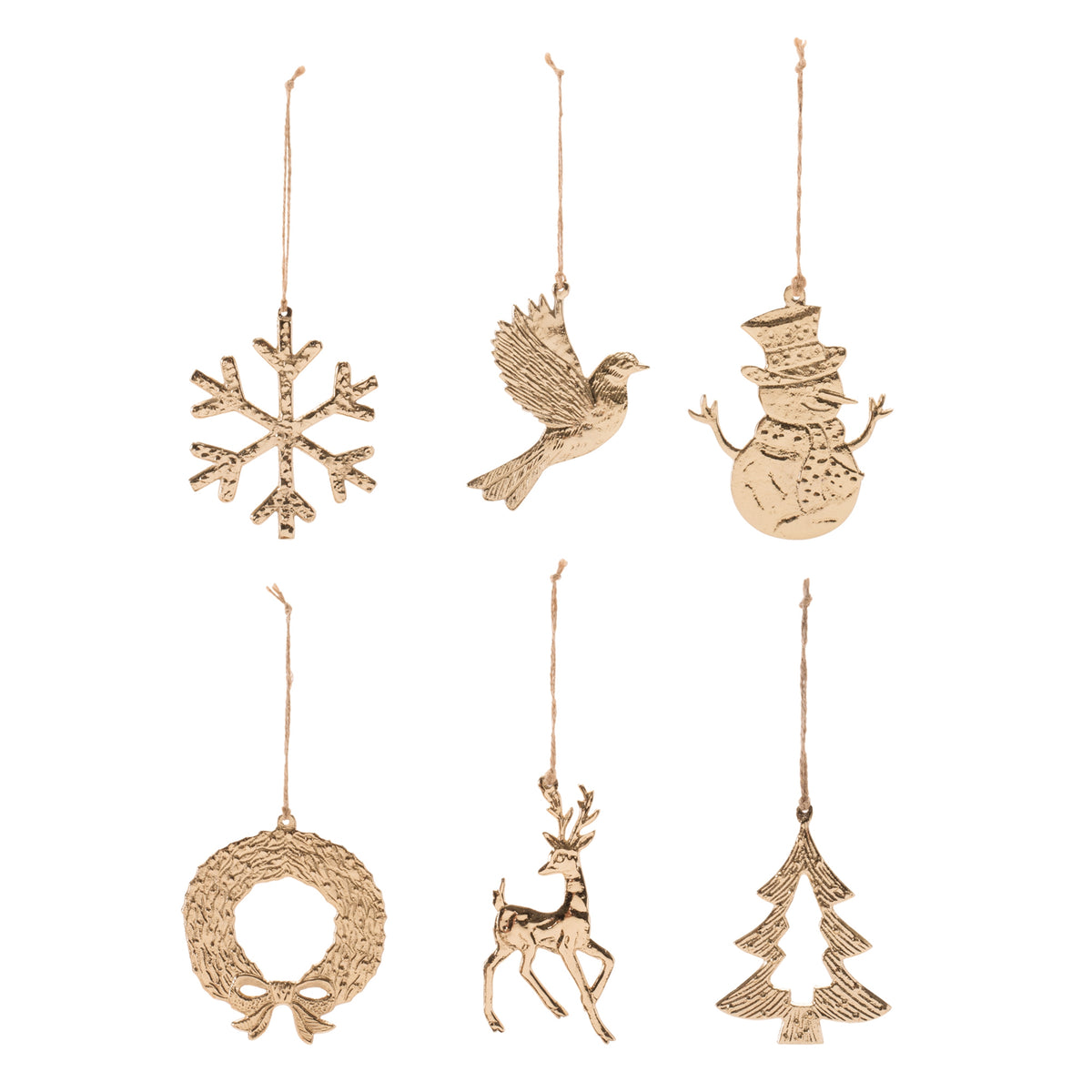 Gold Aluminum Cut-Out Christmas Ornaments, single ornament with hanger, Christmas tree decoration