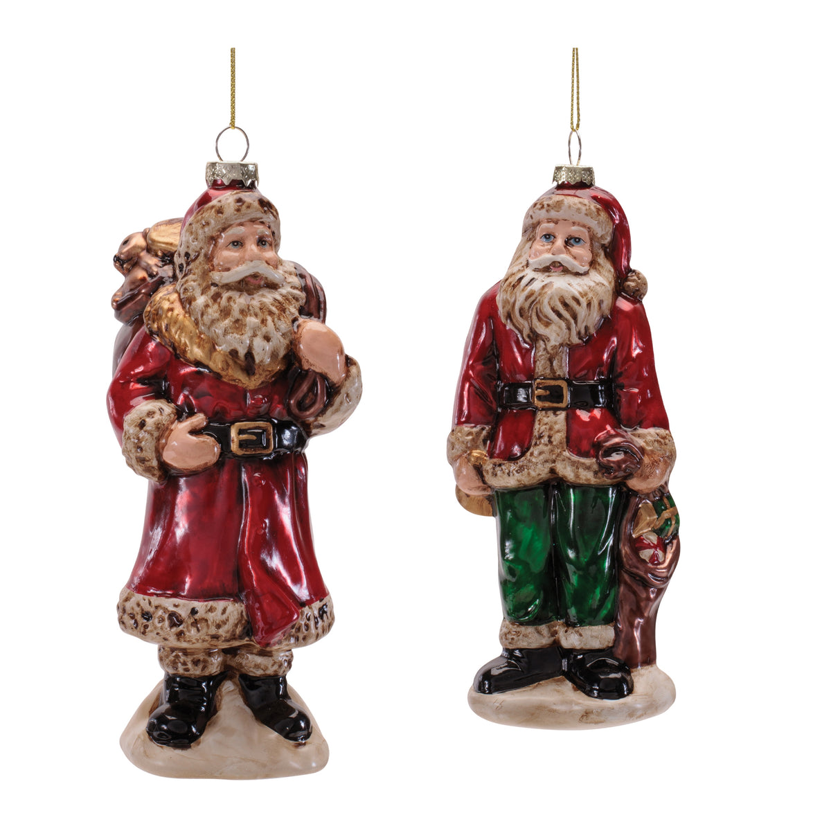Glass Santa Christmas Ornaments, close-up of the design and finish, Christmas tree ornaments