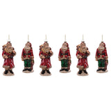 glass santa christmas ornaments set of 6 two designs with gift sack and staff red and green, full set shown together