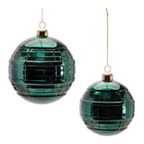 Set of 4 green reflective glass ball Christmas ornaments with a polished finish in two sizes