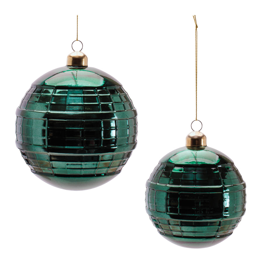 Set of 4 green reflective glass ball Christmas ornaments with a polished finish in two sizes