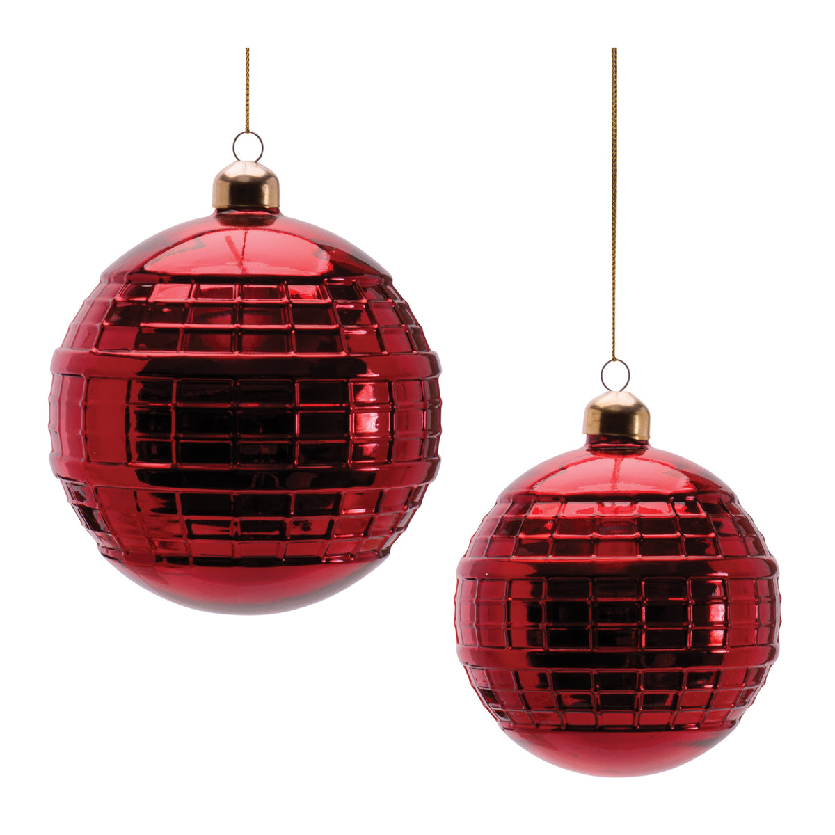 Set of 4 red glass ball Christmas ornaments with a polished, reflective finish