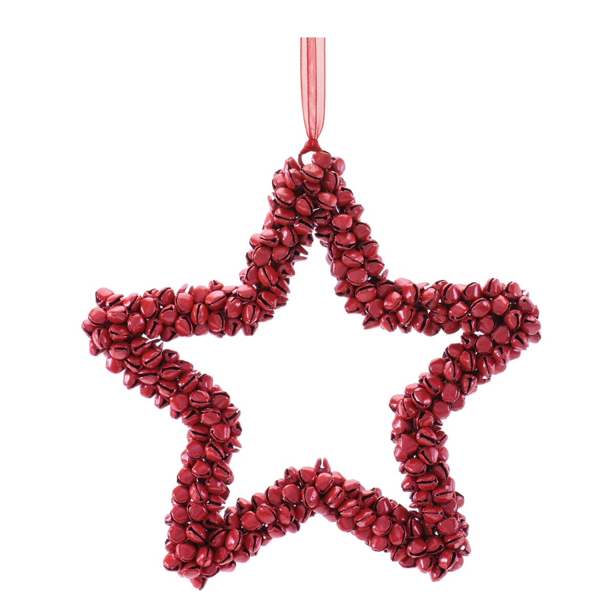 Red Iron Bell Star Christmas Ornaments, close-up of the design and finish, Christmas tree ornaments
